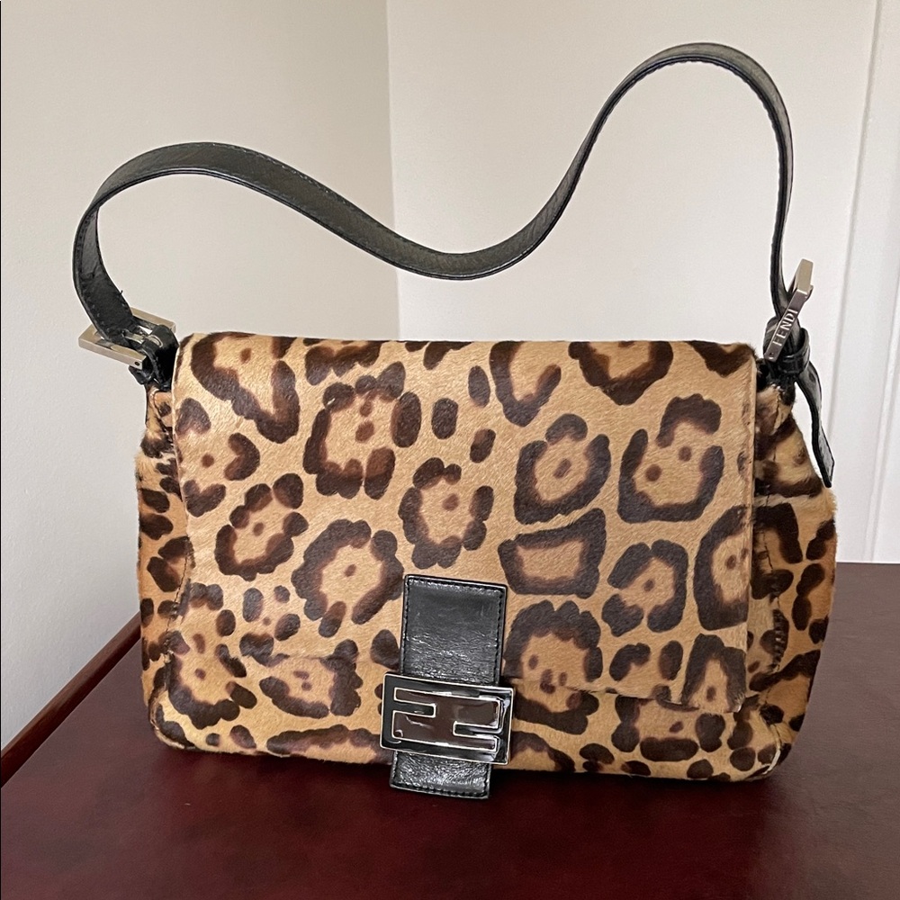 Fendi Tan and Black Leopard Shoulder Bag